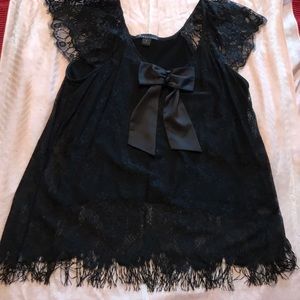 Forever 21 black eyelash lace top satin bow